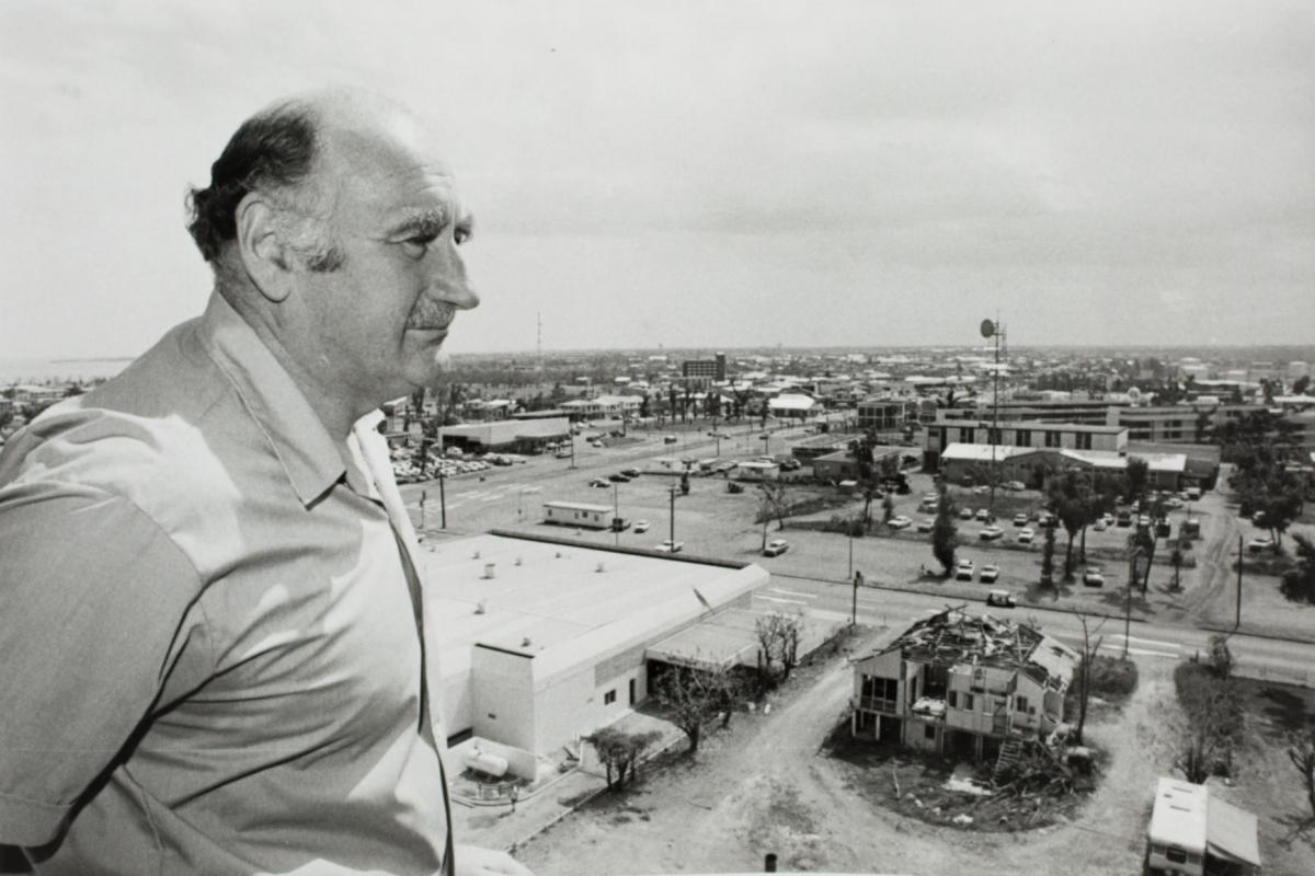 Alan Stretton and view from Travelodge balcony.