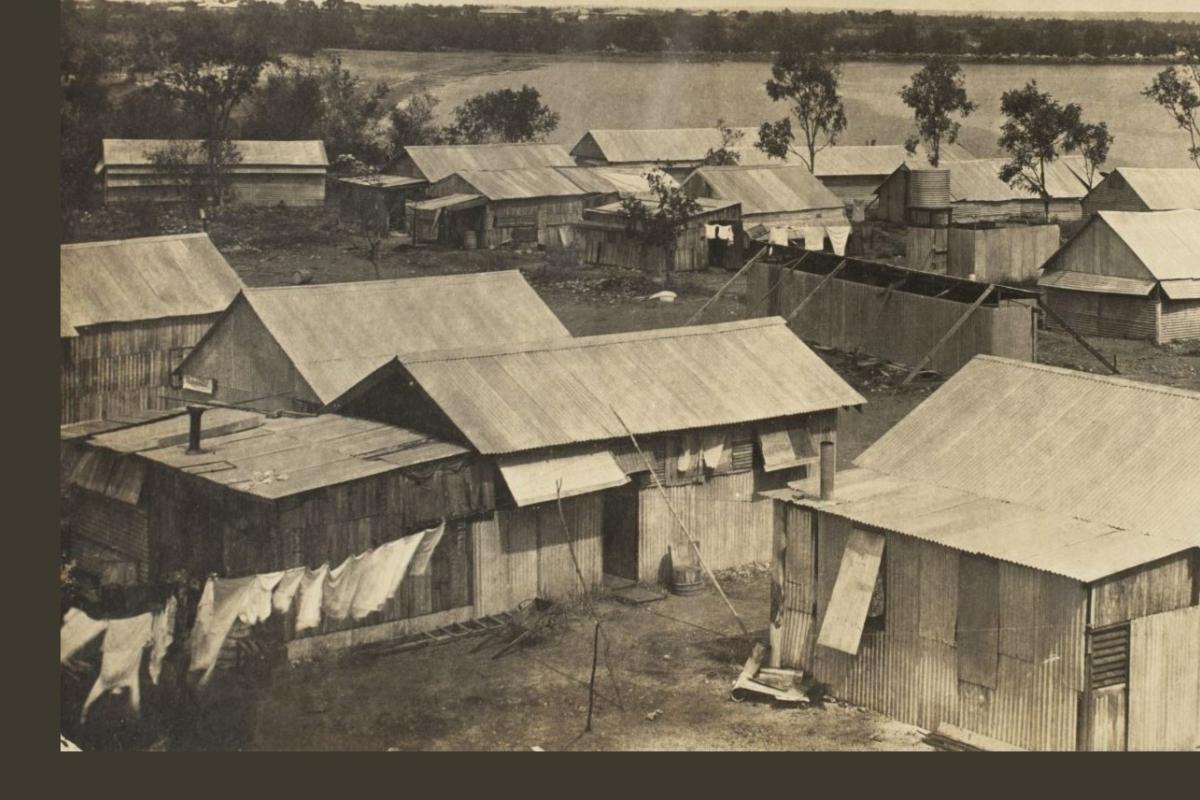 Elevated view of staff houses at the Vestey’s Meatworks, Bullocky Point, Darwin.