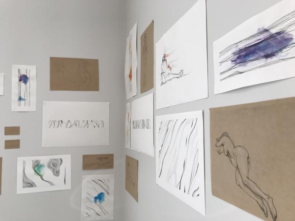 Drawings and watercolour paintings on display 