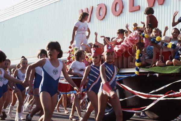 Young gymnasts walking through the street