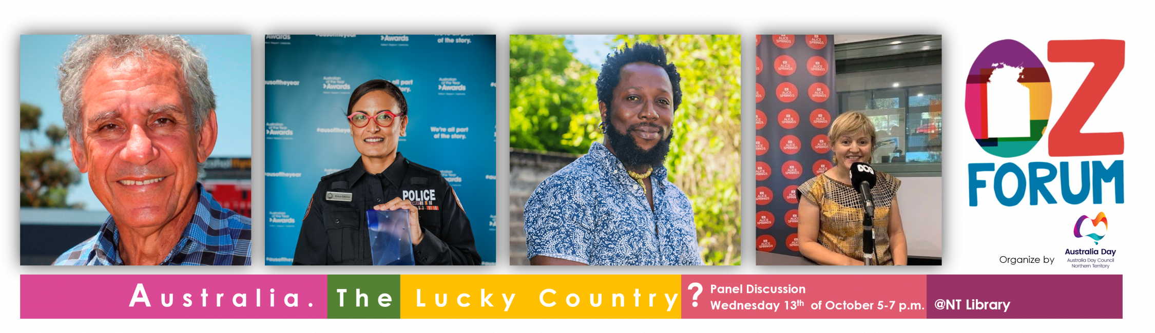 Oz forum banner with four headshots of people with the tagline "Australia the lucky country"?