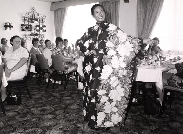 Marie Louise Quong modelling at Fund raising luncheon at the Travelodge after Cyclone Tracy