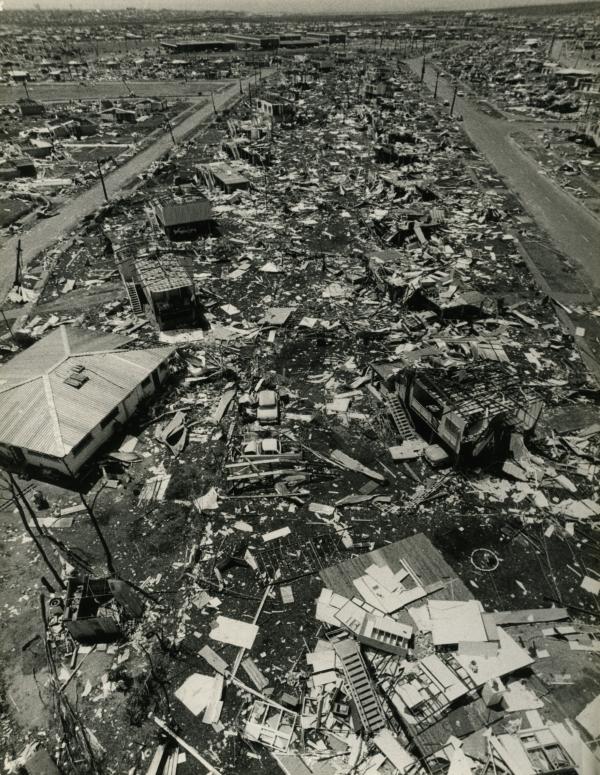 Aerial view of a devastated Darwin