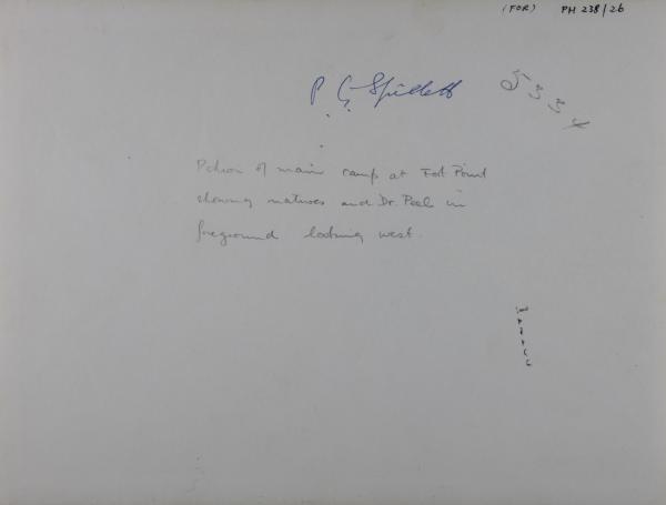 Reverse of Doctor Peel speaks with two Aboriginal men on the road up to the tableland before relations were severed, 1869