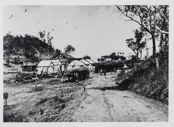 Doctor Peel speaks with two Aboriginal men on the road up to the tableland before relations were severed, 1869