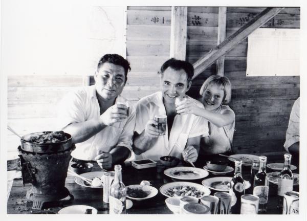 Darwin residents dining with Fujita Salvage Company staff on board the MV British Motorist in 1961.