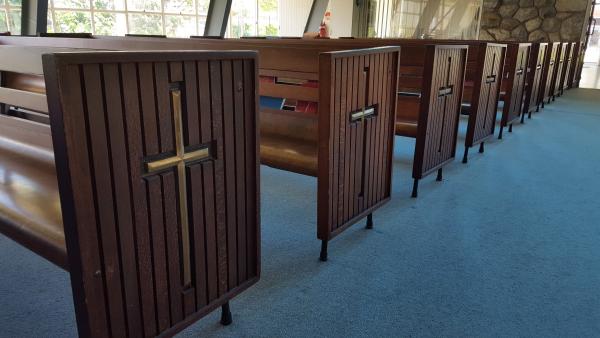 Bronze crosses made from the MV Zealandia at the Darwin Memorial Uniting Church.