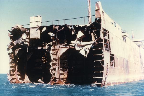 Part of the MV British Motorist being salvaged in 1959.