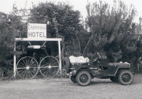 A Second World War Jeep belonging to the Fujita Salvage Company at Larrimah south of Darwin in 1960.